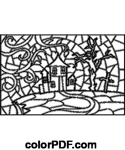 Витраж домики трафарет