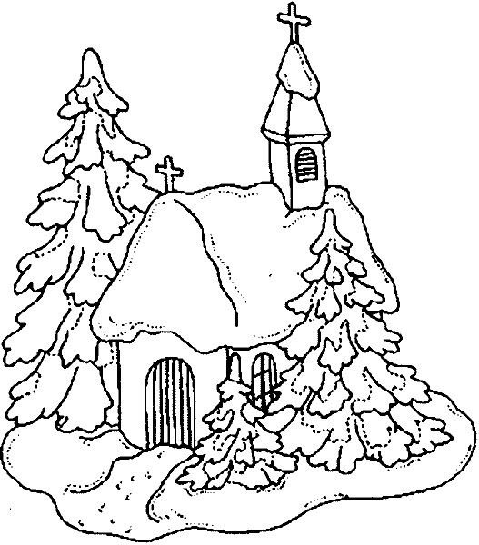 Зимний пейзаж раскраска