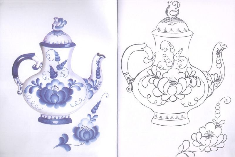 Роспись Гжель посуда раскраска