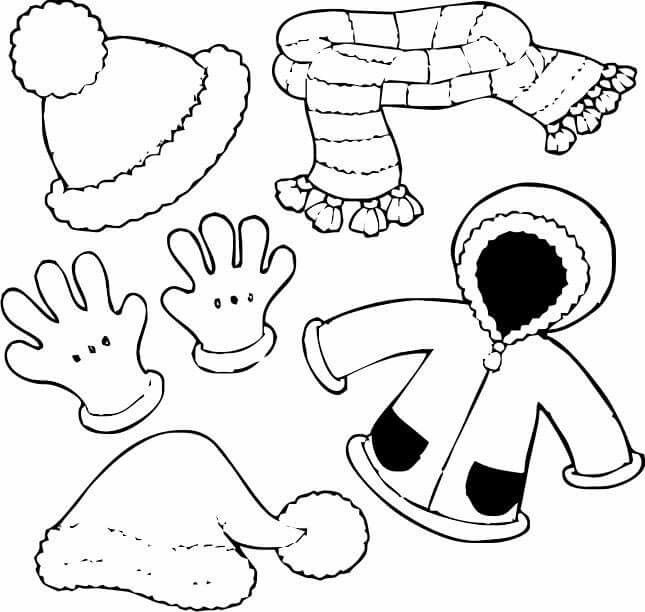 Зимняя одежда раскраска для детей