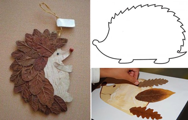 Трафарет ежика для аппликации из листьев