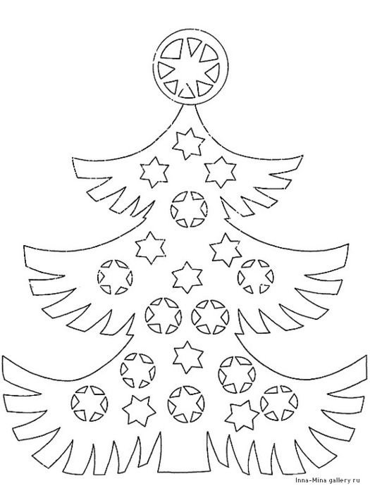 Трафарет елки для вырезания на окно