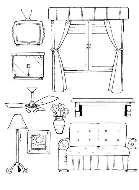 Домик для бумажной куклы раскраска гостиная