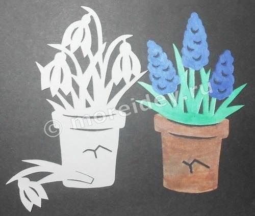 Вытынанки цветы в горшках