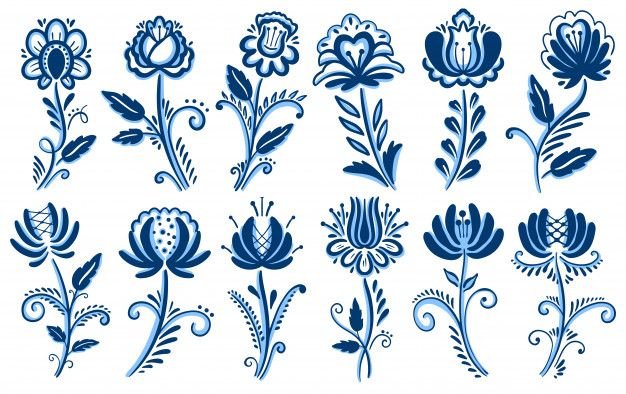 Орнаментная роспись Гжель бордюр