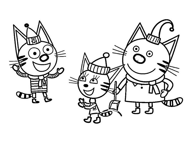 Три кота раскраска для детей