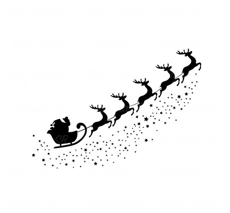 Силуэт летающего Деда Мороза с оленями