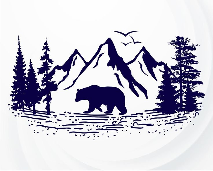 Силуэты гор и лесов