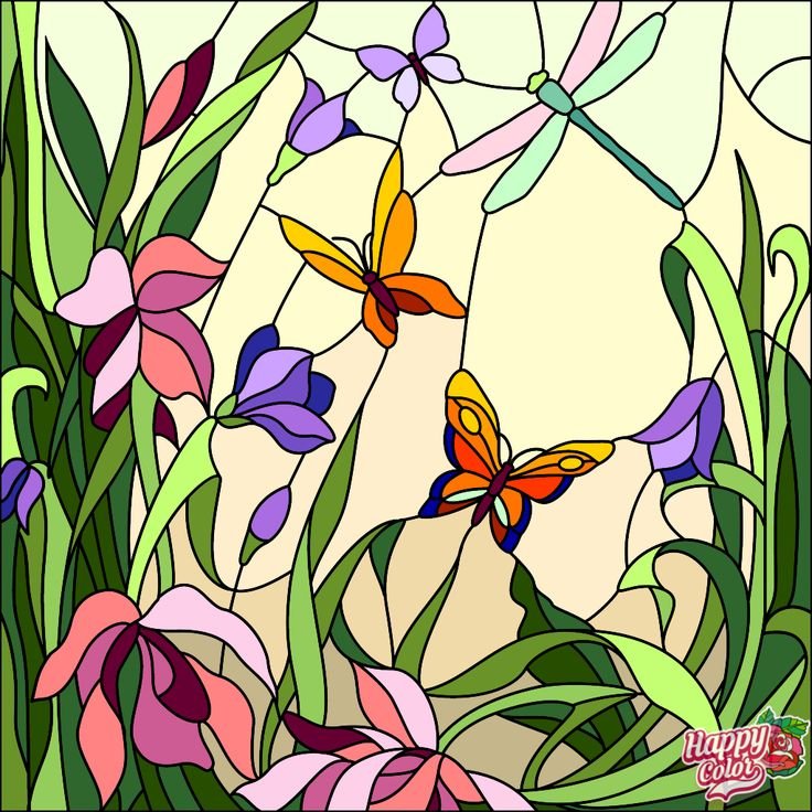 Витраж с цветами