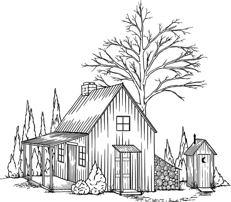 Домик в лесу карандашом