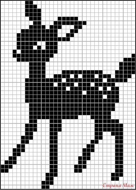 Олень по клеточкам в тетради