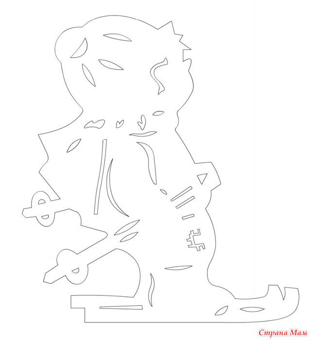 Вытынанки Снеговик на лыжах