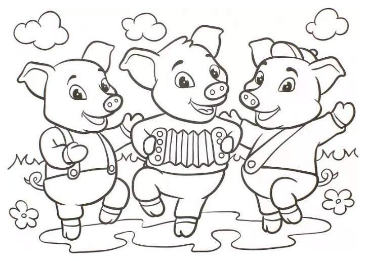 Три поросенка раскраска для детей