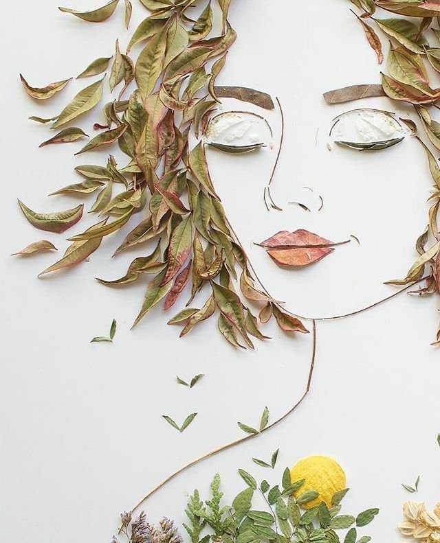 Аппликация из листьев девушка