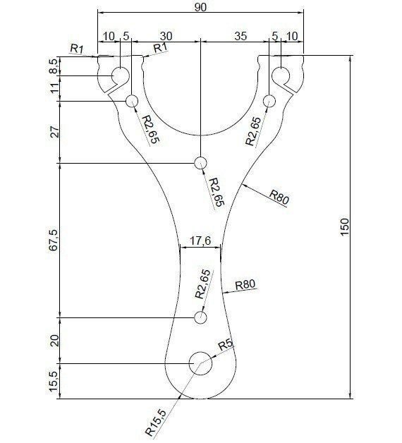Чертёж рогатки с размерами для рыбалки