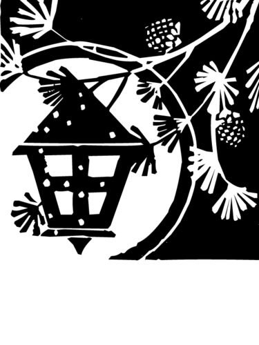 Новогодний фонарь трафарет на окно