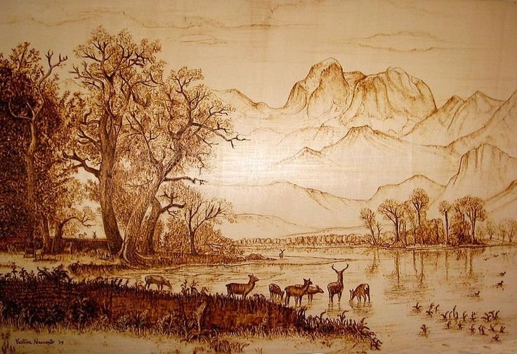 Пейзажи для пирографии