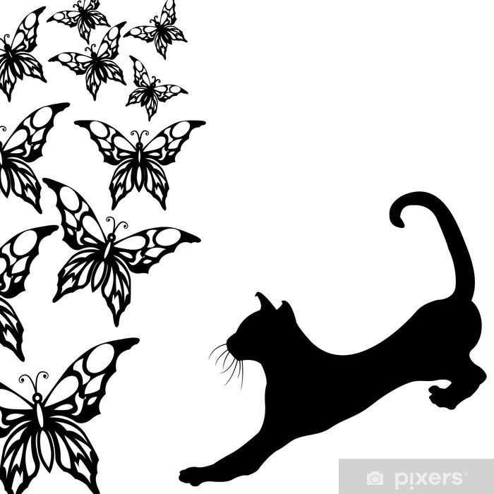 Силуэт котенка с бабочкой