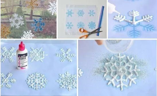 Снежинки из клея ПВА И блесток