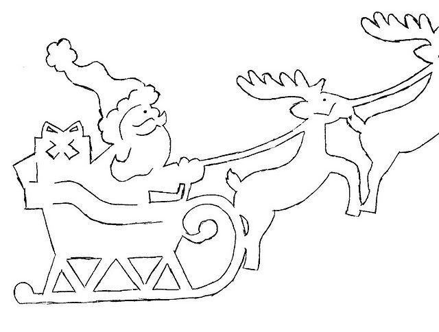 Новогодние трафареты сани с оленями