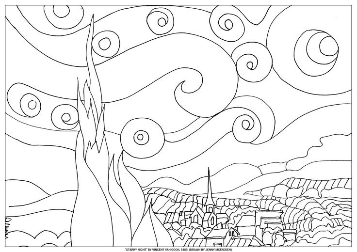 Ван Гог Звездная ночь раскраска
