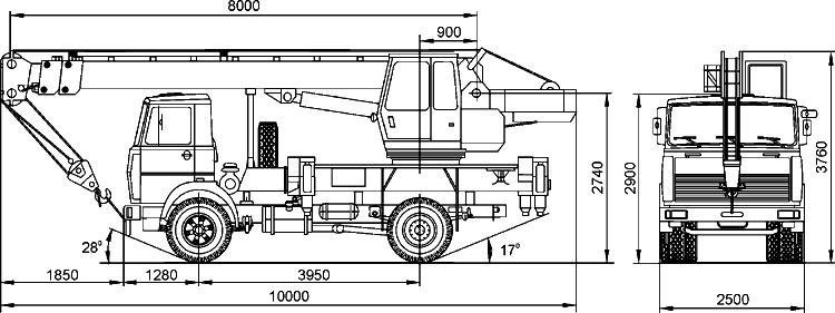 Автокран МАЗ 16 Т габариты