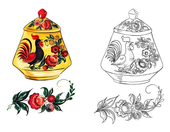 Городецкая роспись раскраска для дошкольников