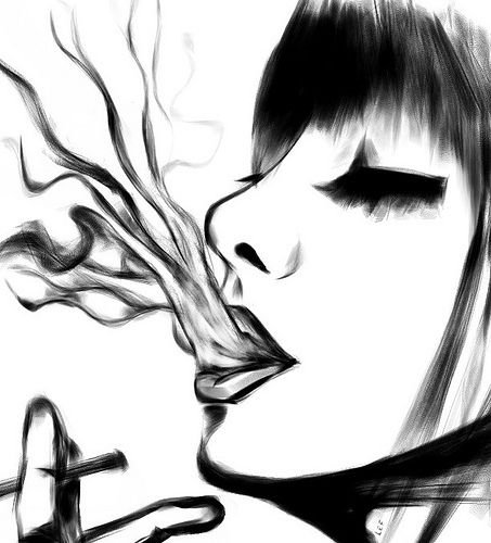 Курящая девушка рисунок