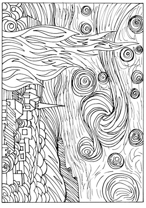 Винсент Ван Гог Звёздная ночь раскраска