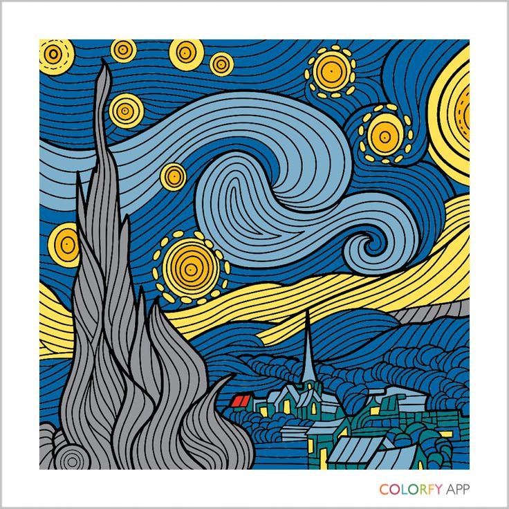 Ван Гог Звёздная ночь трафарет