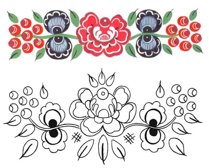 Городецкая роспись орнаментальная полоса