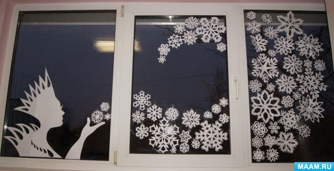 Сюжетные украшения на окна школы