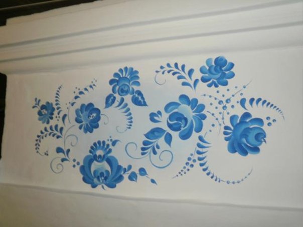 Гжель роспись на печи