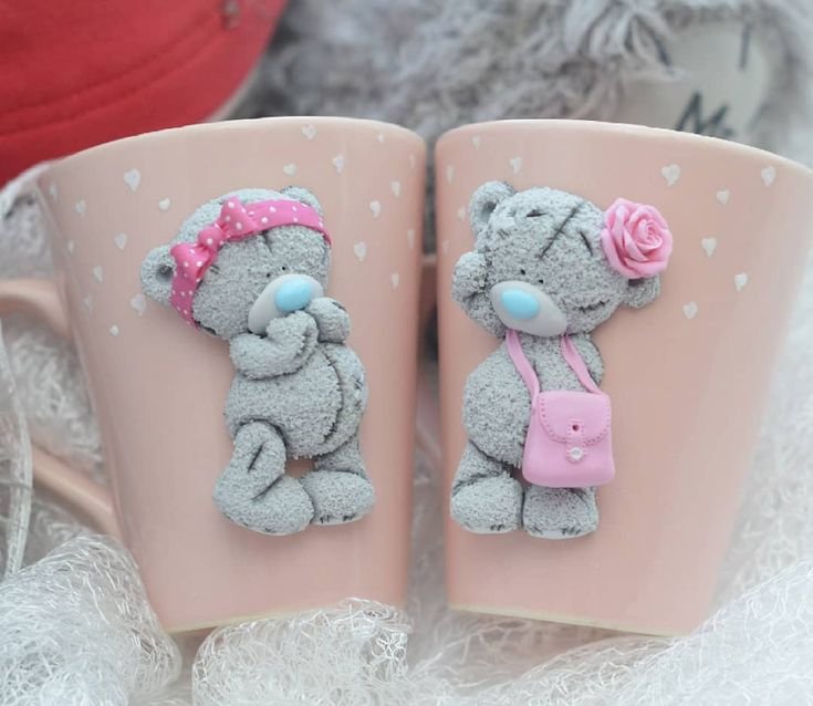 Мишка Тедди из полимерной глины на кружке