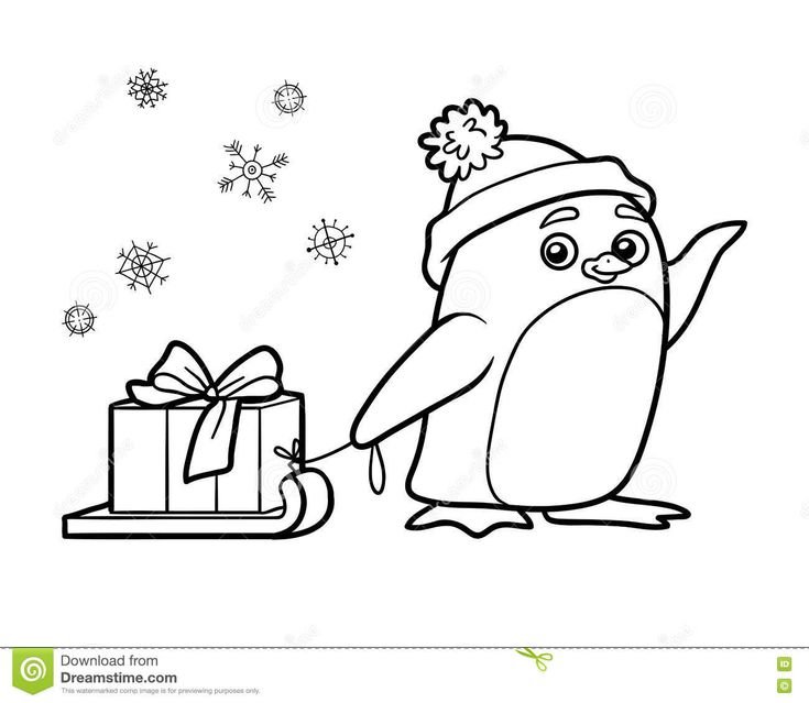 Пингвин раскраска для детей Новогодняя