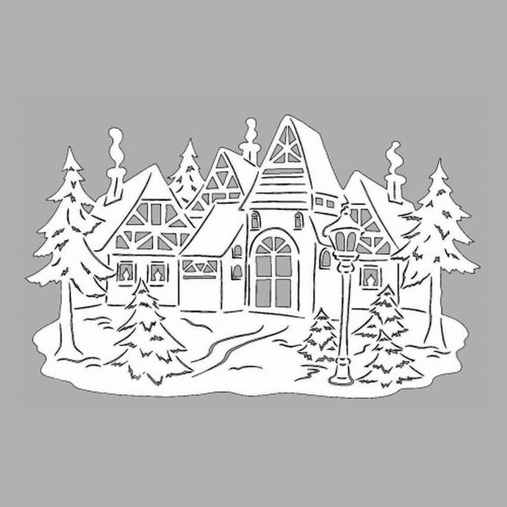 Трафареты на окна домики