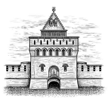 Нижний Новгород Кремль Дмитриевская башня вектор