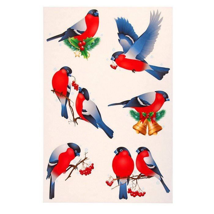 Снегири наклейки на окно