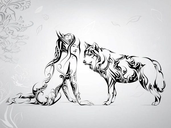 Силуэт волка тату