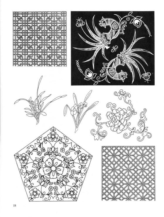 Китайские орнаменты и узоры трафареты