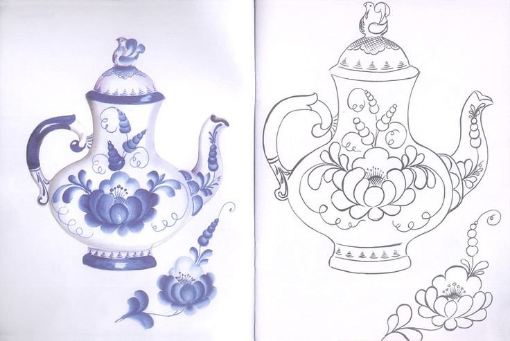 Роспись Гжель посуда раскраска