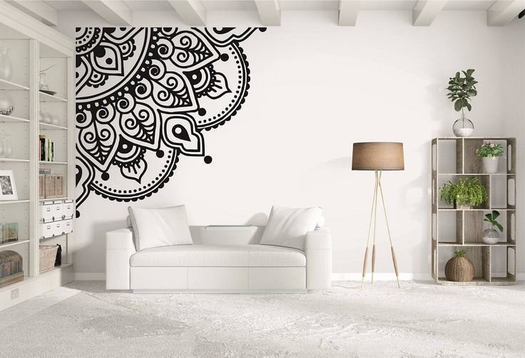 Трафарет на стене в интерьере