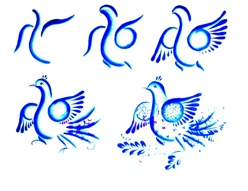 Гжельская роспись поэтапное рисование