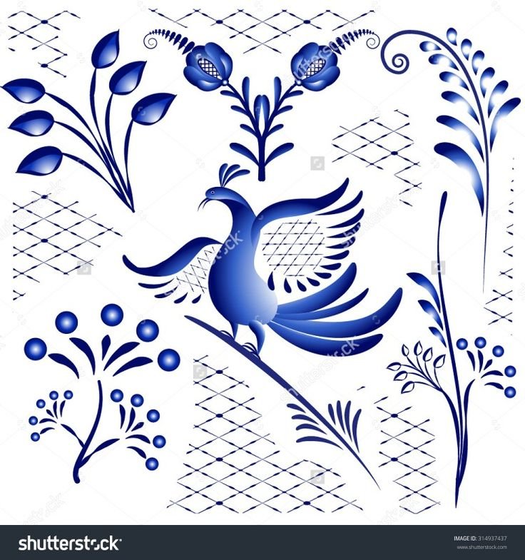 Гжельская роспись птица