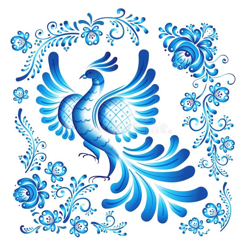 Птица в стиле гжельской росписи