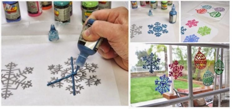 Снежинки из витражных красок