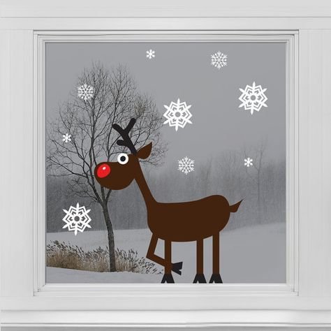 Олень на окне красками