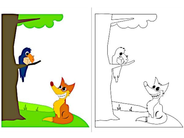 Ворона и лиса раскраска