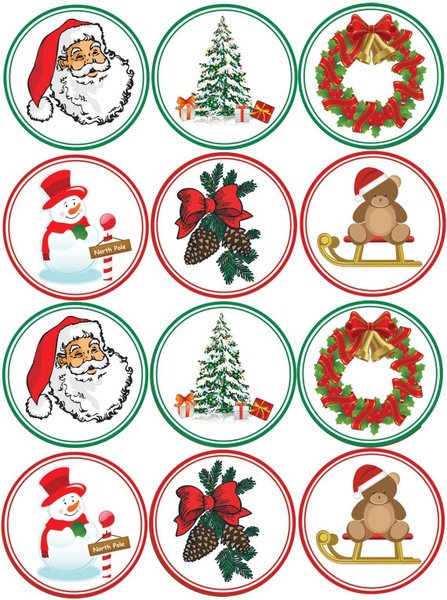 Новогодние наклейки круглые