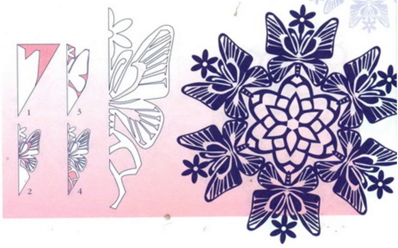 Снежинка бабочка из бумаги схема